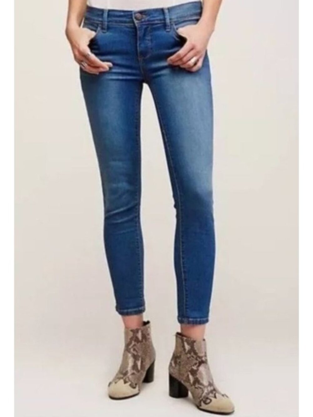 Free People Jeans Retro Mid Rise Streetwear School Skinny Stretch Medium Wash 28